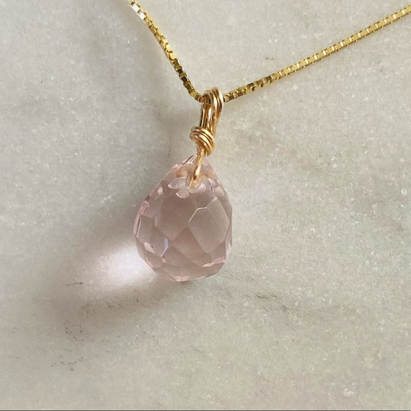 Healing Pink Rose Quartz Teardrop Necklace - Picture 11 of 15